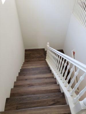 Stairs with flush stairnose Spc flooring USA collection 5mm  20mill , available at Lopez Flooring, Appointment only