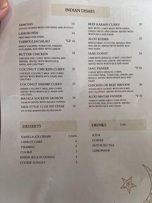 Updated Indian menu