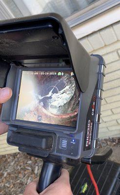 Video camera inspection. We found tree roots in the sewer line.