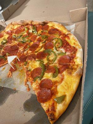 Large pepperoni & green pepper pizza (sorry, I forgot to take a photo before we dove in)