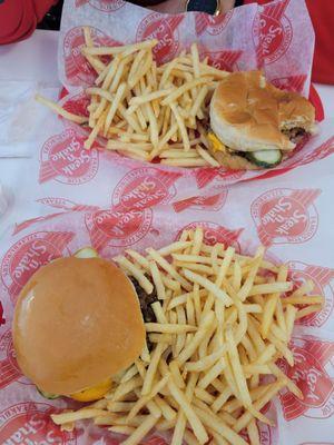 Steak double and steak single. Large fry small fry.