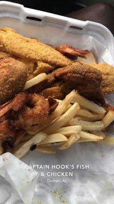 11. One Piece Fish, 5 Shrimp, 2 whole wings  and Fries Combo