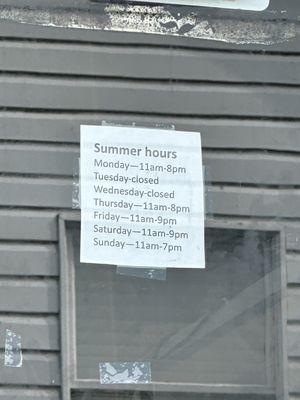 Summer hours