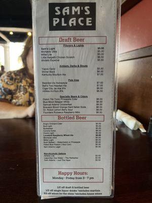 Beer menu