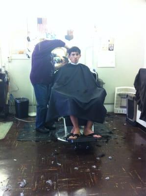 El Zorro getting a barber style cut... Old man style...