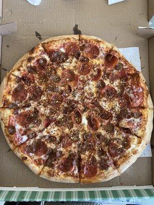 Pepperoni and sausage pizza