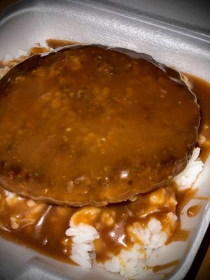 Hamburger steak & gravy bowl with white rice