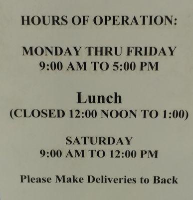 Business Hours of Operation