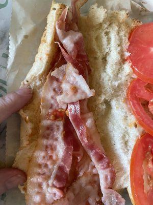 Raw bacon on blt