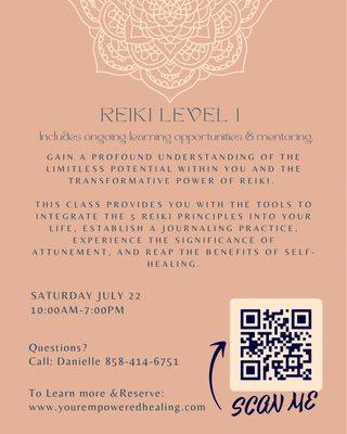 next Reiki Level 1 class coming up soon!