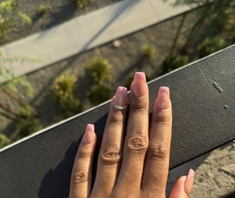 Pink french tip set with rhinestones