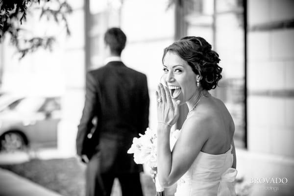 An adorable photo we caught of this Bride right before her first look.