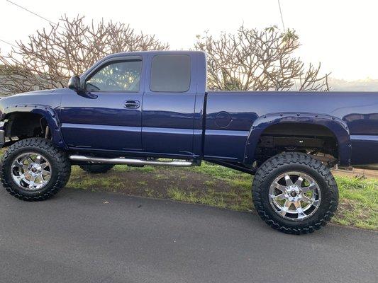 2001 Chevy Silverado freshly painted from Braddah Zane and Renee. Color is  Mediterranean Blue (Audi 2021 collection)