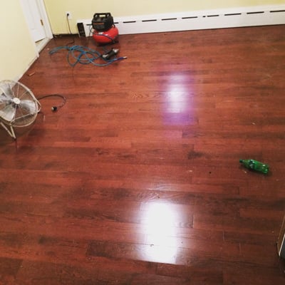 Hardwood floor install.