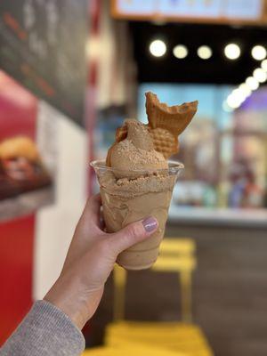 Nutella filled taiyaki with Vietnamese soft serve