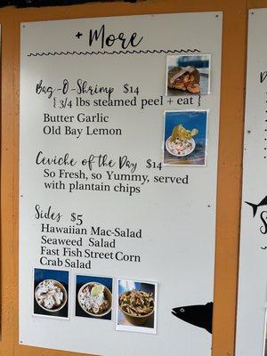 Updated menu as if end of May 2023. This place is a nice addition to Topsail. Wish there was online ordering/faster service.