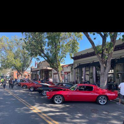 Restored cars meetup in downtown