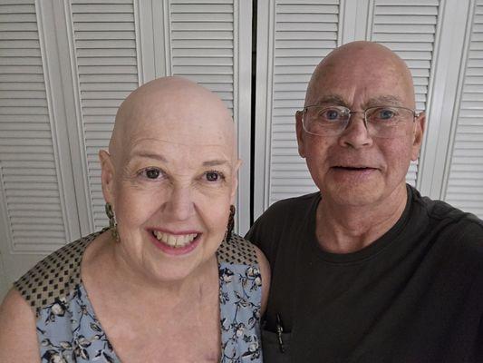 My fully bald look (with my great barbershop companion )