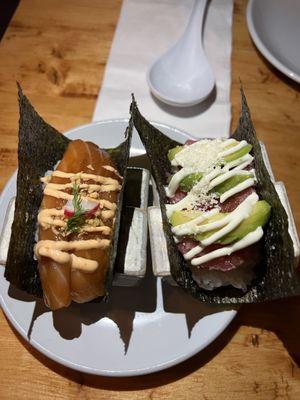 Spicy Salmon and Tuna and Avocado Sushi