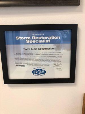 Storm Restoration Certification from Certainteed