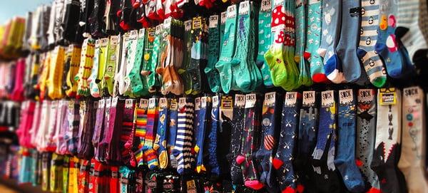 The Great Wall of (Knee) Socks at ModSock in Bellingham, Washington!