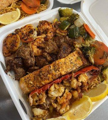 Shrimp, Steak, Salmon and Lobster $50