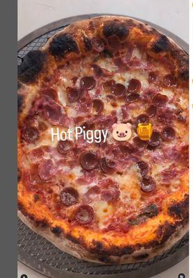 Hot Piggy Pizza from Dough Drop Instagram- pepperoni, hot capicola, and hot honey. Signature pie