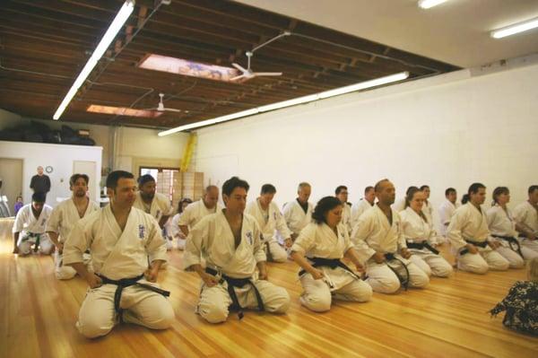 Class sitting in Seiza in our new location at 1940 Bonita Avenue in Berkeley!