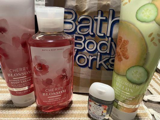 My purchase yeah Cherry Blossom and Cucumber Melon plus free antibacterial hand gel