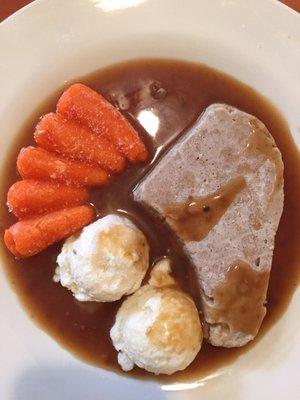 Pureed Pork Chop with baby carrots, mashed potatoes and gravy. Or meals are for people who suffer from dysphasia $ 8.50 a full meal.