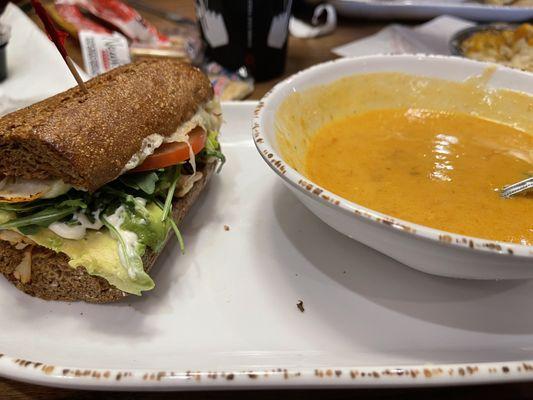 Turkey avocado sandwich and lobster crab bisque