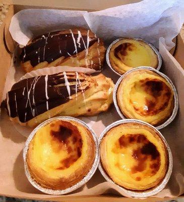 Eclairs and pasteis de nata