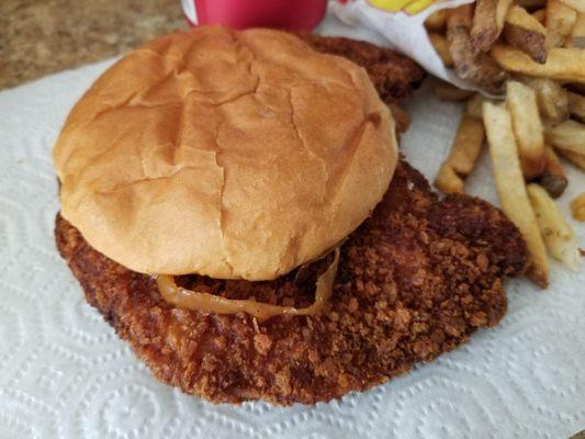 boneless breaded porkchop w/ fries & drink