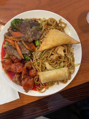 Broccoli beef sweet and sour pork