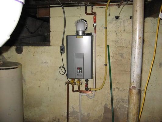 Rinnai Tankless water heater installed in basement