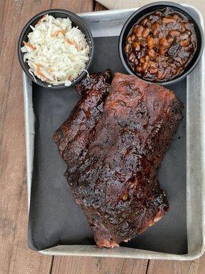 Full Rack of Ribs with Coleslaw and BBQ Beans