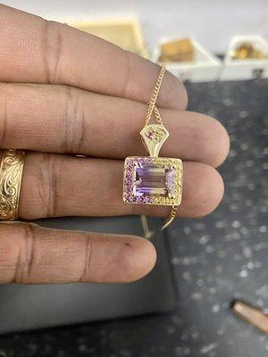 Custom Ametrine pendant with matching citrine and amethyst accent stones!!!  Very colorful custom piece for a very colorful client!!!