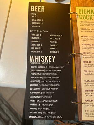 Beer and Whiskey (Flight) Menu