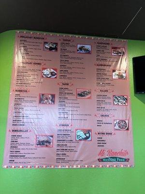 The menu.