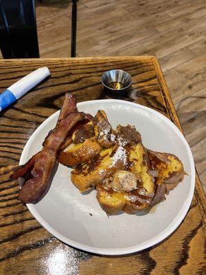 French Toast with bacon and cinnamon butter.