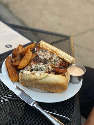 Sausage roll with thick cut fries