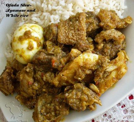 Ofada (Ayamase) Sauce with White rice