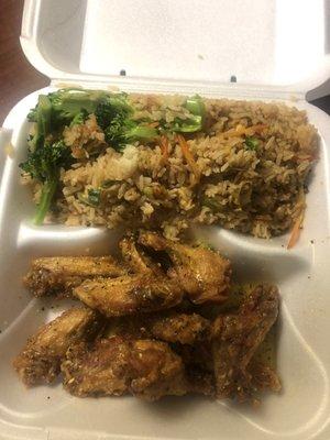 Lemon pepper wings and veggie fried rice