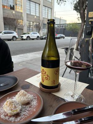 Lambrusco (I think), and deviled eggs