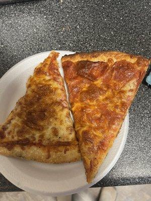 one slice cheese, one pepperoni without pepperoni.