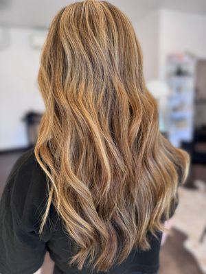 Custom highlights and haircut by Cheriece Harris. Book your appointment with her today at downtown Pleasanton salon Sage and Oak