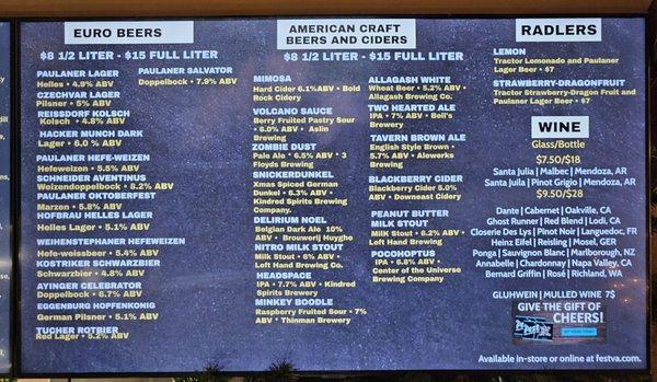 Beer menu