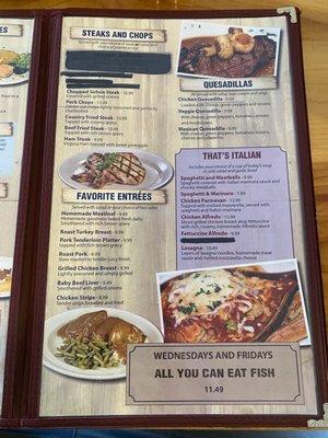 menu as of September 6, 2021