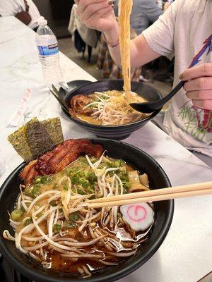 Black pork ramen and miso pork ramen