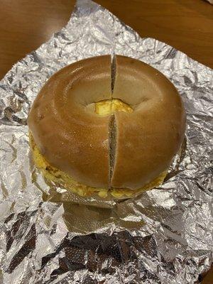 My usual. Sausage, egg, and cheese on a plain bagel. The man behind the counter knew my order the second day I ever stopped here.